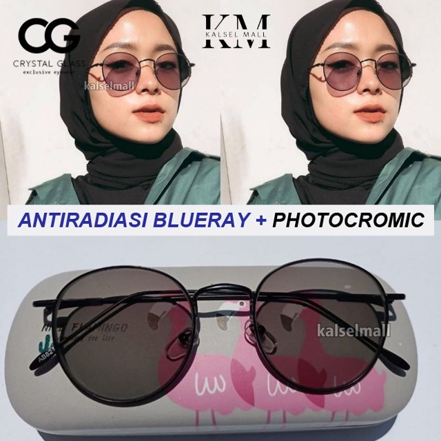 Kacamata Lensa Fotokromik /  Photocromic Lensa Berubah Warna Hitam Anti Radiasi Wanita Pria Cowok Fashion Korea Gaya Terbaru Besi Kotak Frame Kacamata Komputer Anti Silau Blueray Sinar Matahari UV400 Kaca Mata Optik Minus Plus FTK7