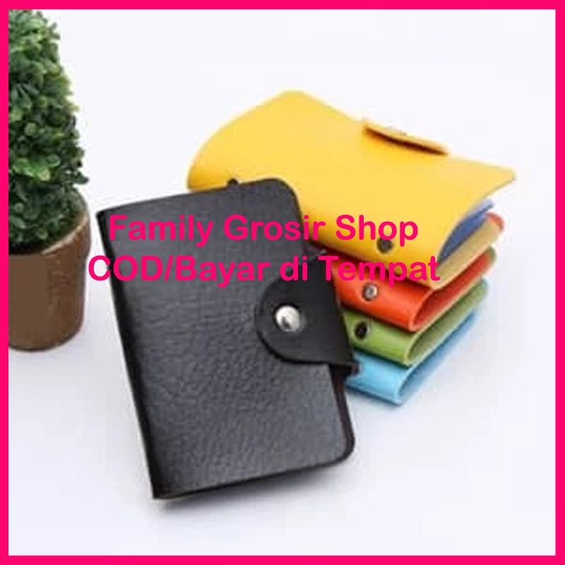 Dompet kartu nama kartu ATM warna polos bahan kulit sintetis isi 24 lembar kartu
