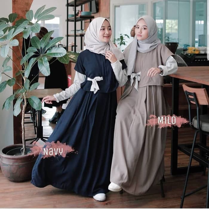 TERMURAH Gamis Muslim Syari Wanita/ARASYA DRESS AQ001/Gaun Wanita - Navy