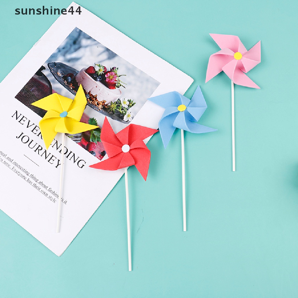 Sunshine 3pcs Topper Kue Ulang Tahun Bentuk Kincir Angin 3D Bahan Kertas Foam Warna-Warni