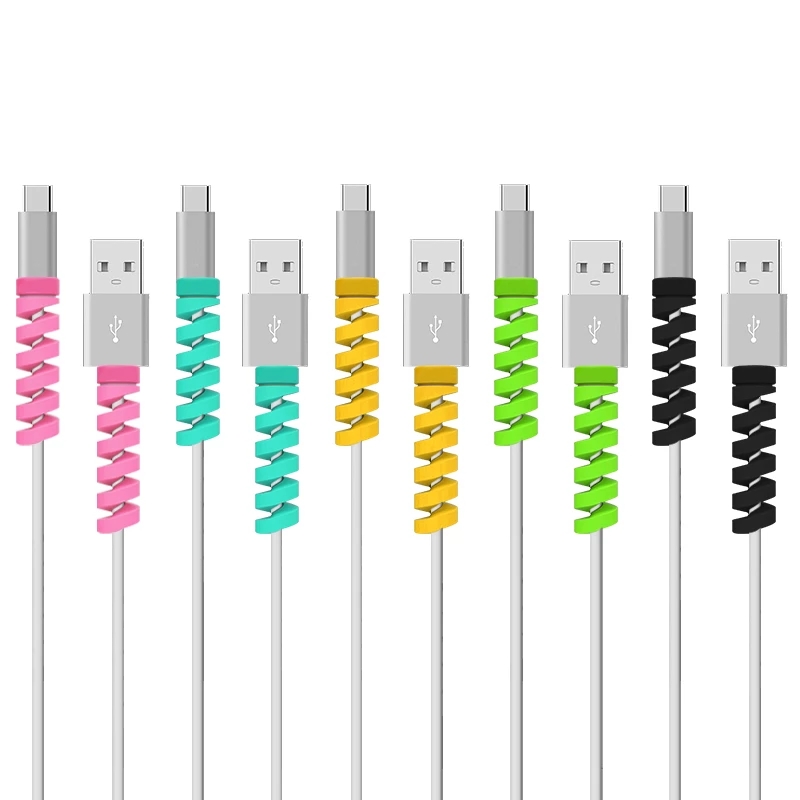 5pcs Pelindung Kabel Data / Charger / Earphone Bentuk Spiral Bahan Silikon Warna Acak