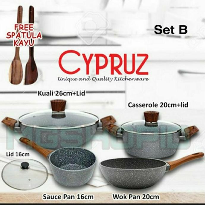 Panci Set Kuali Marble Lengkap Cypruz Casserore Kuali Fry pan Wok Pan
