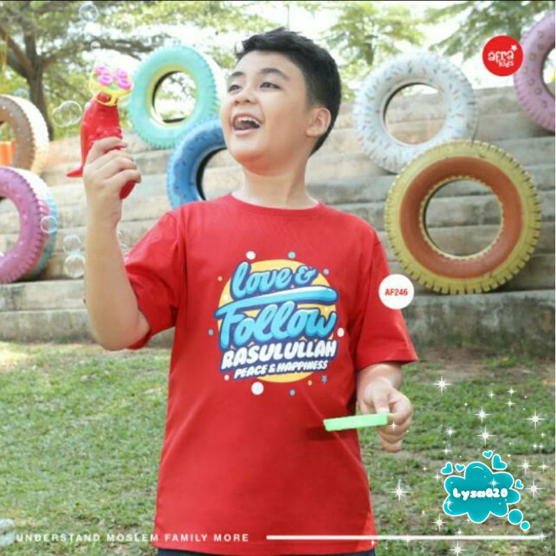 BIG PROMO Kaos Afrakids AF246 Lengan Pendek &quot;Love and Follow Rasulullah Peace and Happiness&quot;