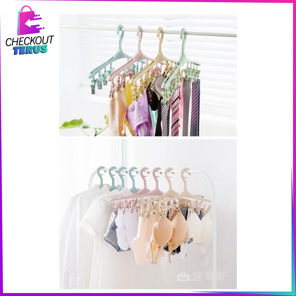 CT C281 Hanger Baju 8IN1 Plastik Tebal Gantungan Jepitan Jemuran Baju Plastik Hanger Kaos Kaki Gantungan Pakaian Dalam Hanger Jepit Jemuran Pakaian