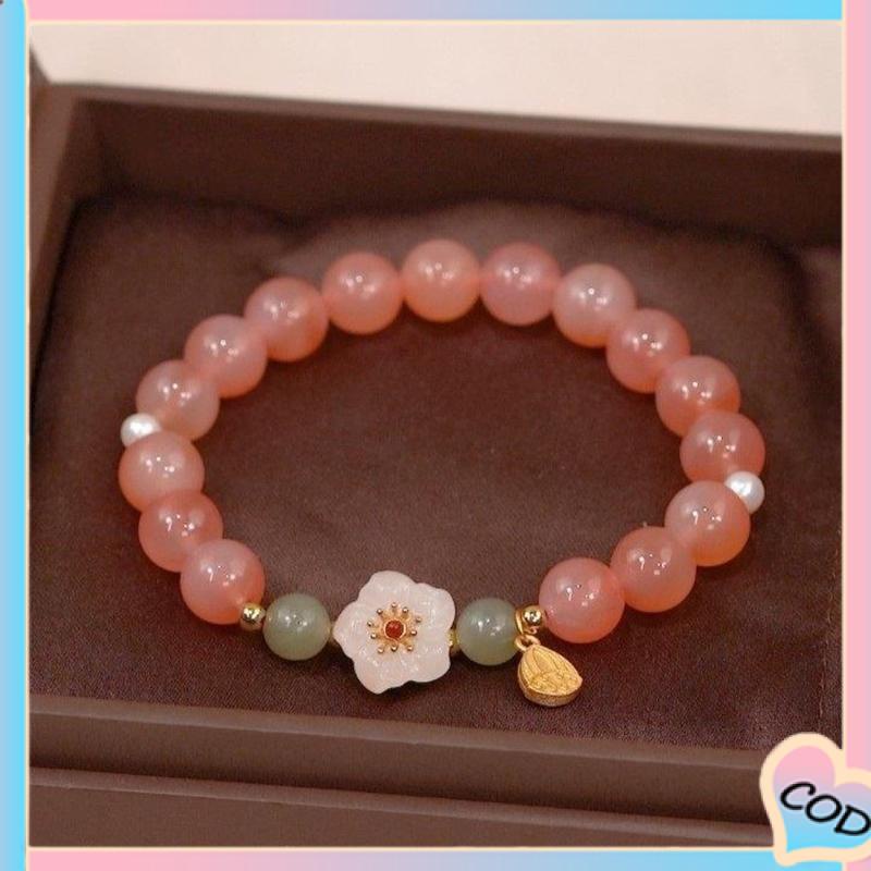 COD❤️Jade Bead Gelang Kecil Peach Blossom Woven Perempuan Desain Niche Mahasiswa Pacar Hadiah-A.one