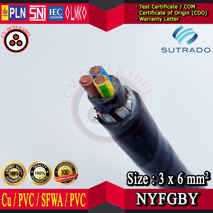 Kabel NYFGBY 3x6 mm2 SUTRADO /3 x 6 mm2/3x6mm2/3x6 mm/3x6mm/3x6mm