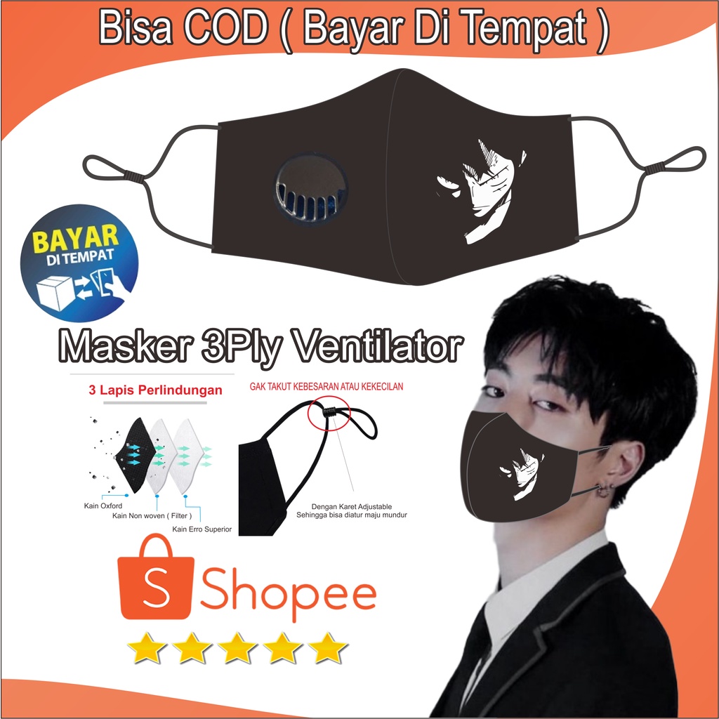 Masker kain Pria Dewasa Kain 3 Lapis Sablon Anime One Piece Muka Marah Keren Desang Adjustable Dan V