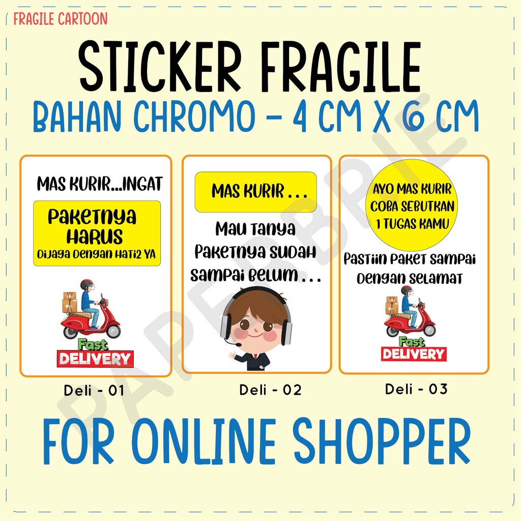 Stiker Fragile lucu Cute imut 4 x 6 cm stiker pengiriman online shop label pengiriman