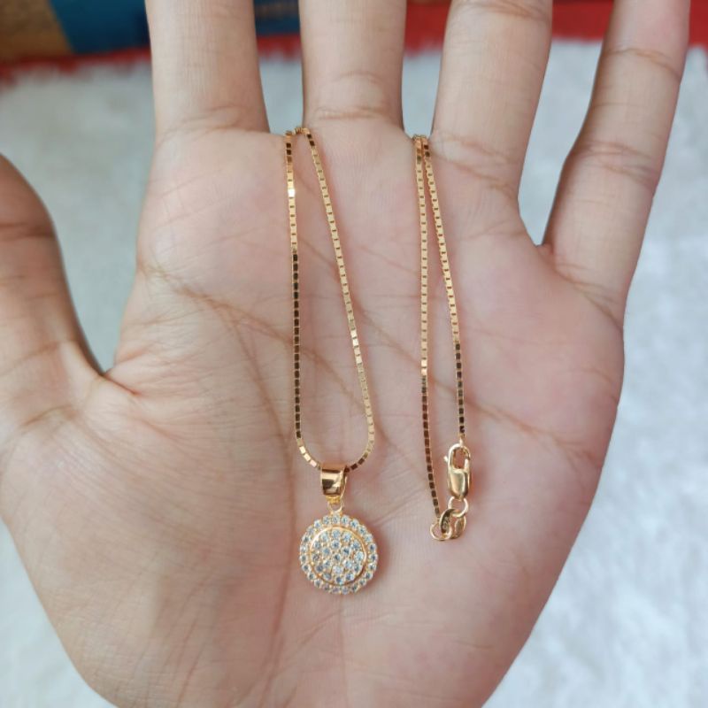 Kalung Itali + Liontin Bulat mata2, Perak 925, Sepuh Emas Kuning