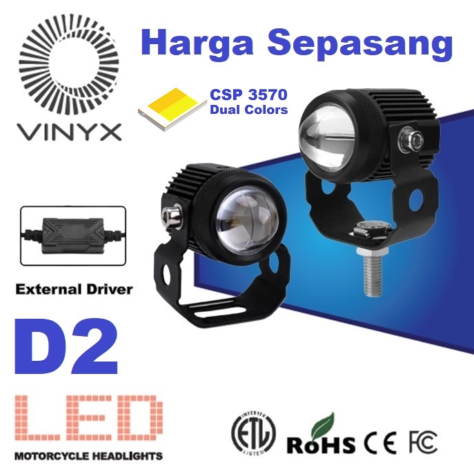 Lampu Tembak Sorot LASER GUN LED VINYX D2 Mobil Motor 30Watt 2 Warna Putih Kuning Mini 30 Watt 30W Lasergun