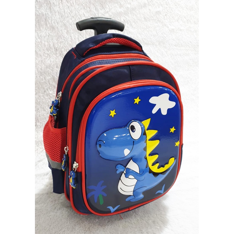 SALE PREMIUM Tas DORONG Trolley Tas Anak Sekolah Laki Laki TK / Play Group / PAUD DINO DINOSOURUS TIMBUL GLOSSY / EMBOS 3 RESLETING ( Luwi Gemez Gogo Kumbang Kumo Star Happy Hpp Egg Astronot 12&quot; / 13&quot; )