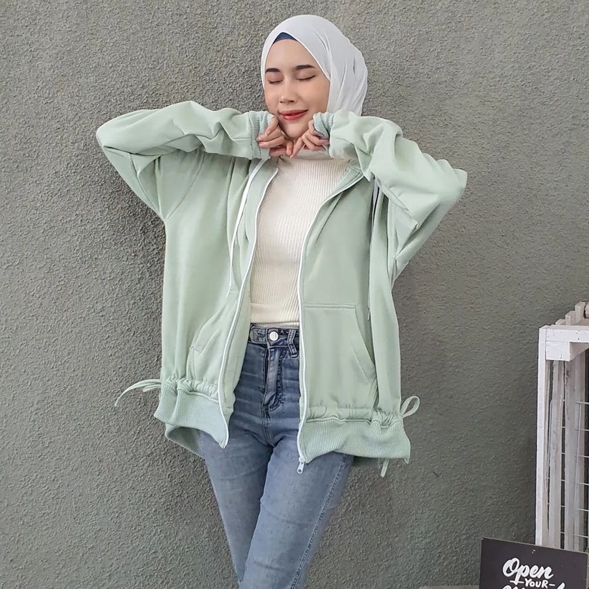 Outer Atasan Jaaket Serutt xxl Motif Polos Wanita Gaya Kekinian