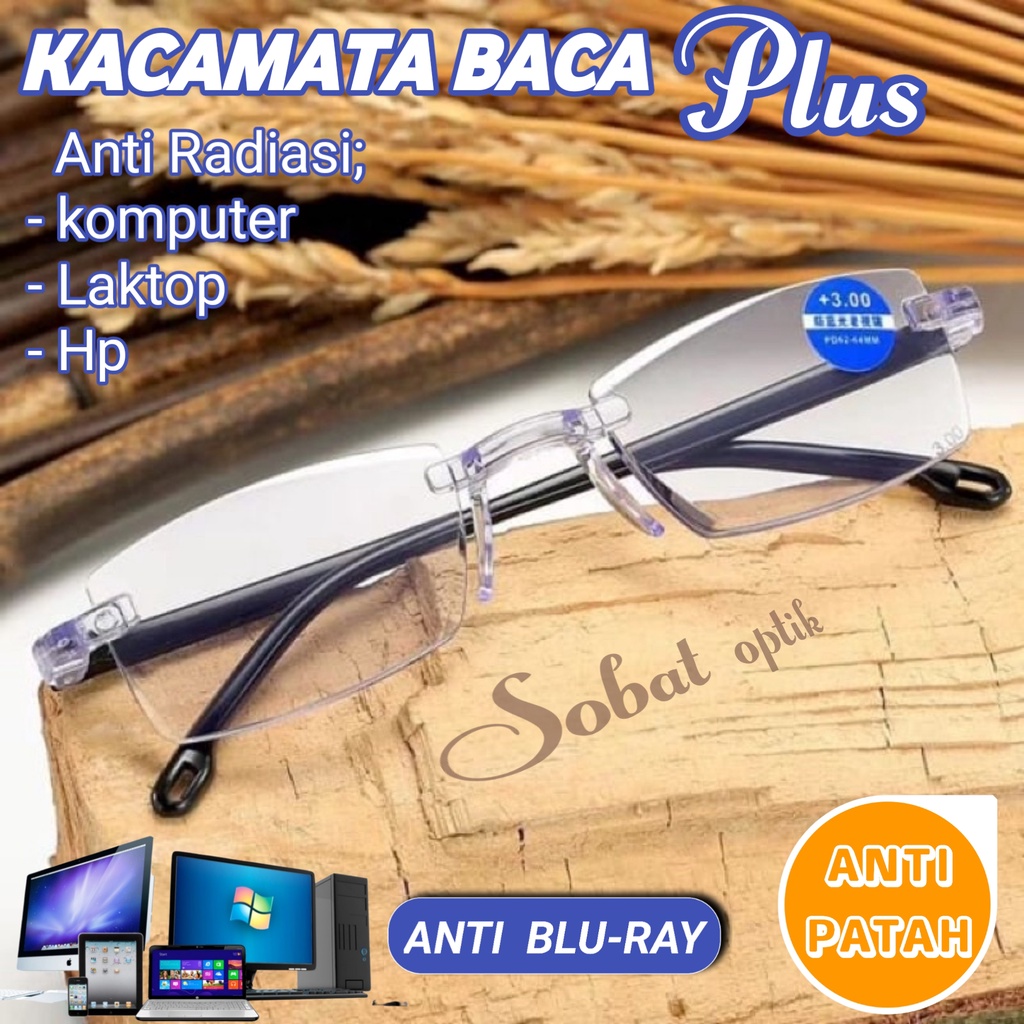 Kacamata baca plus anti radiasi sinar biru seprti hp laktop dan komputer, sangat cocok untuk kebutuhan anda yang sering berlama-lama memakai gadjet seharian