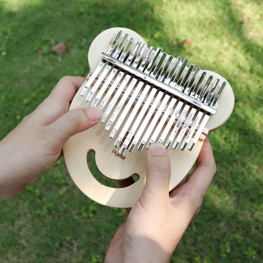 Kalimba Mbira Piano Jempol 17 Kunci Bentuk Wajah Beruang Bahan Kayu Cemara Dengan Tuning Hammer