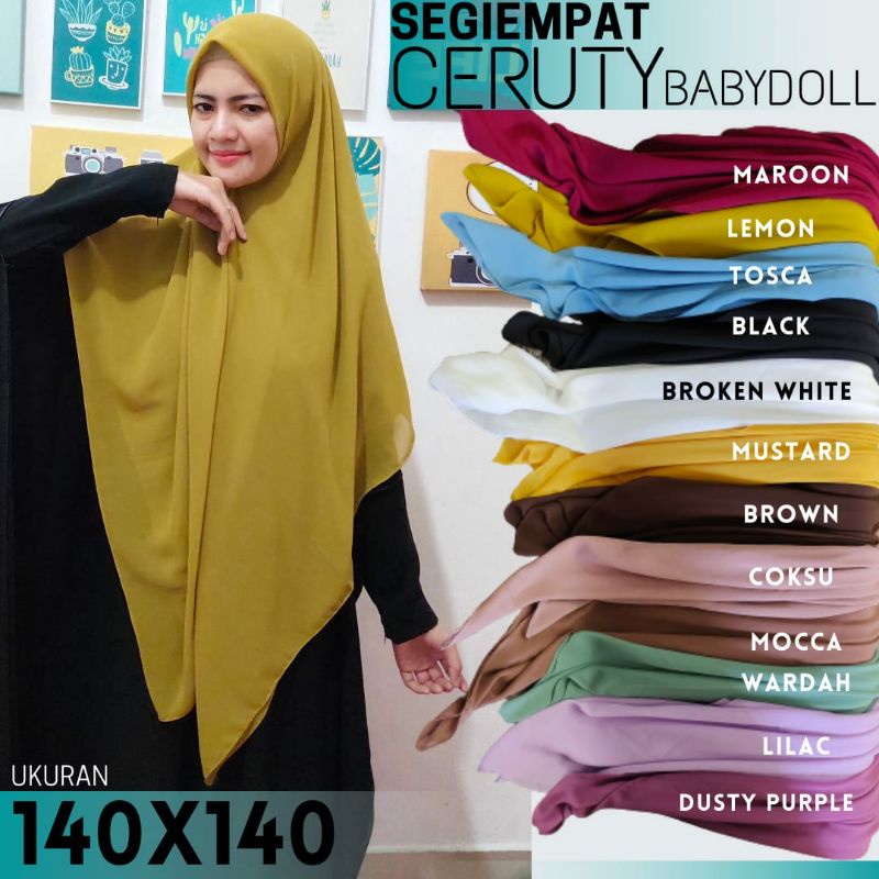 Jilbab Square jumbo Ceruty Babydoll Syar'i 140x140 | jilbab segiempat Jumbo