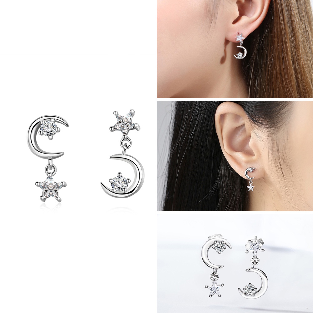 Anting Bentuk Bintang Dan Bulan Aksen zircon Untuk Wanita