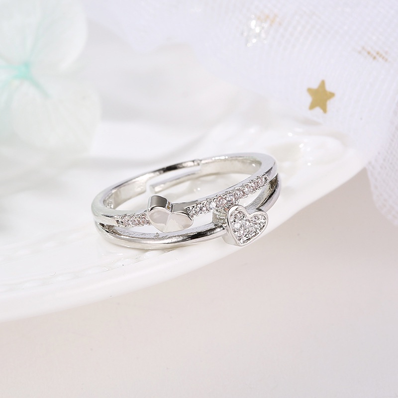 Cincin Model Terbuka adjustable Bentuk Hati Gaya Korea Untuk Wanita