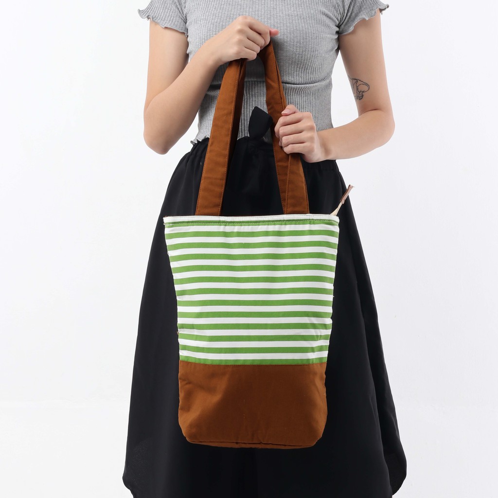 Tote Bag Kanvas Stripe Hijau