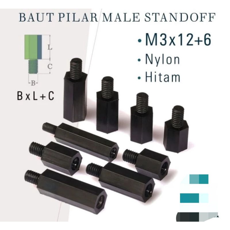 baut pilar nylon M3 x 12 + 6 standoff Spacer male female plastik pcb