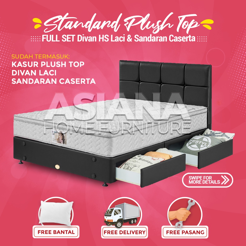 Guhdo Spring Bed Standard Plush Top FULL SET Divan Split 2 Laci Sandaran Caserta 140x200 / 160x200 /