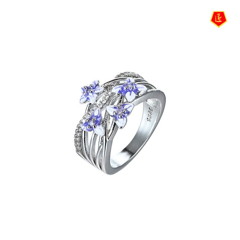 [Ready Stock]Diamond Violet Flower Ring Elegant Graceful