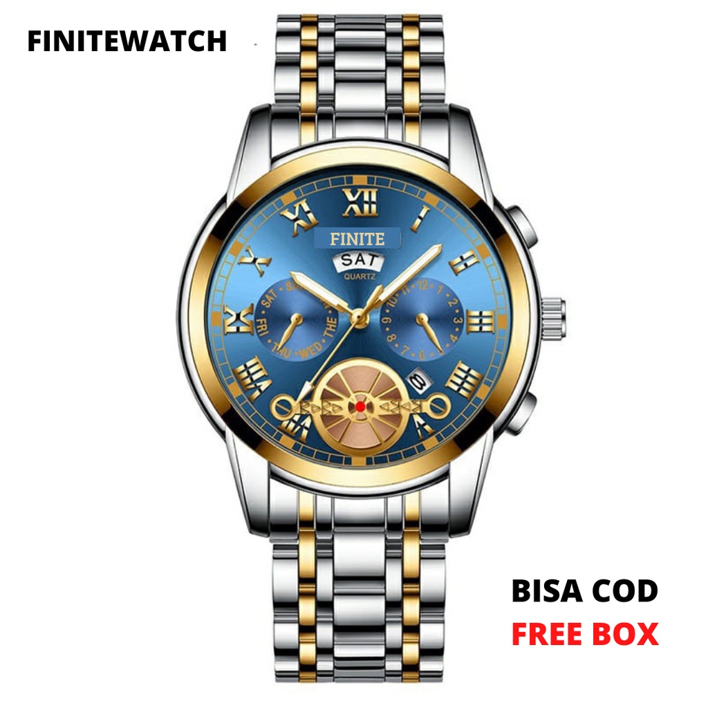 (BISA COD + FREE BOX) Jam Tangan Pria Luxury Anti Air Original 100% Keren Kalender Bisnis Quartz Dapat Kotak