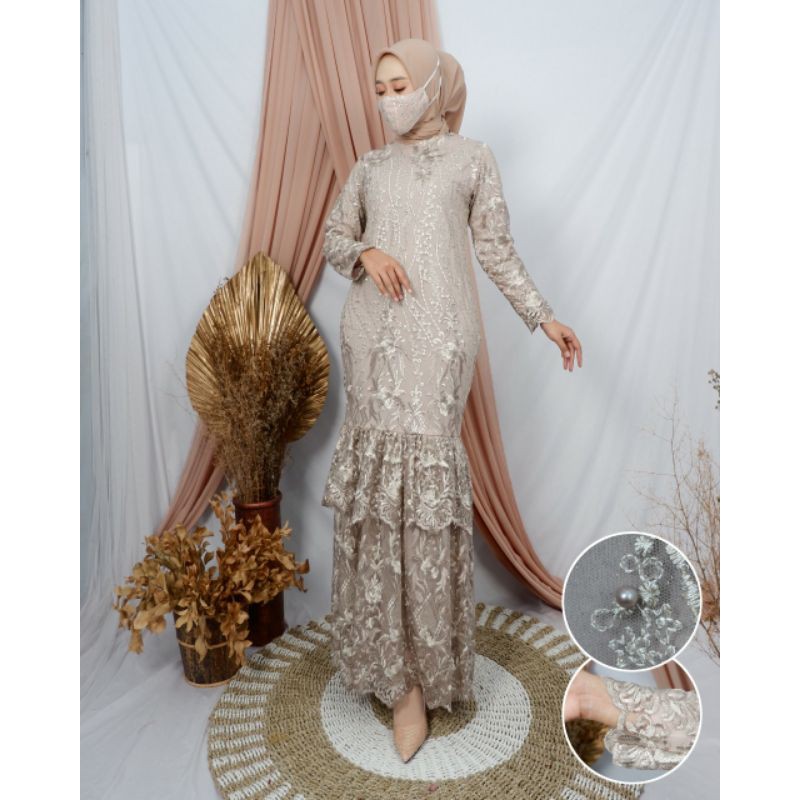 Gamis Duyung Full Tile / Gamis Tile Mutiara Model Duyung / Gamis Tile Pesta
