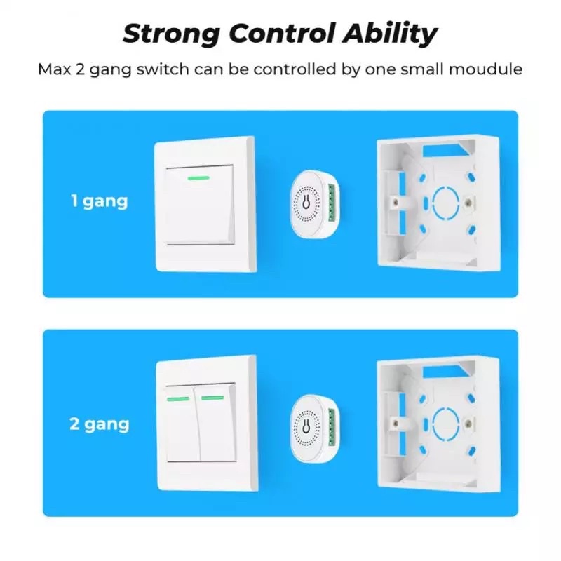 1Gang/2Gang Mini Wifi Smart Switch 2Way On-Off Breaker TMW02N-16A-W2 IOS Android