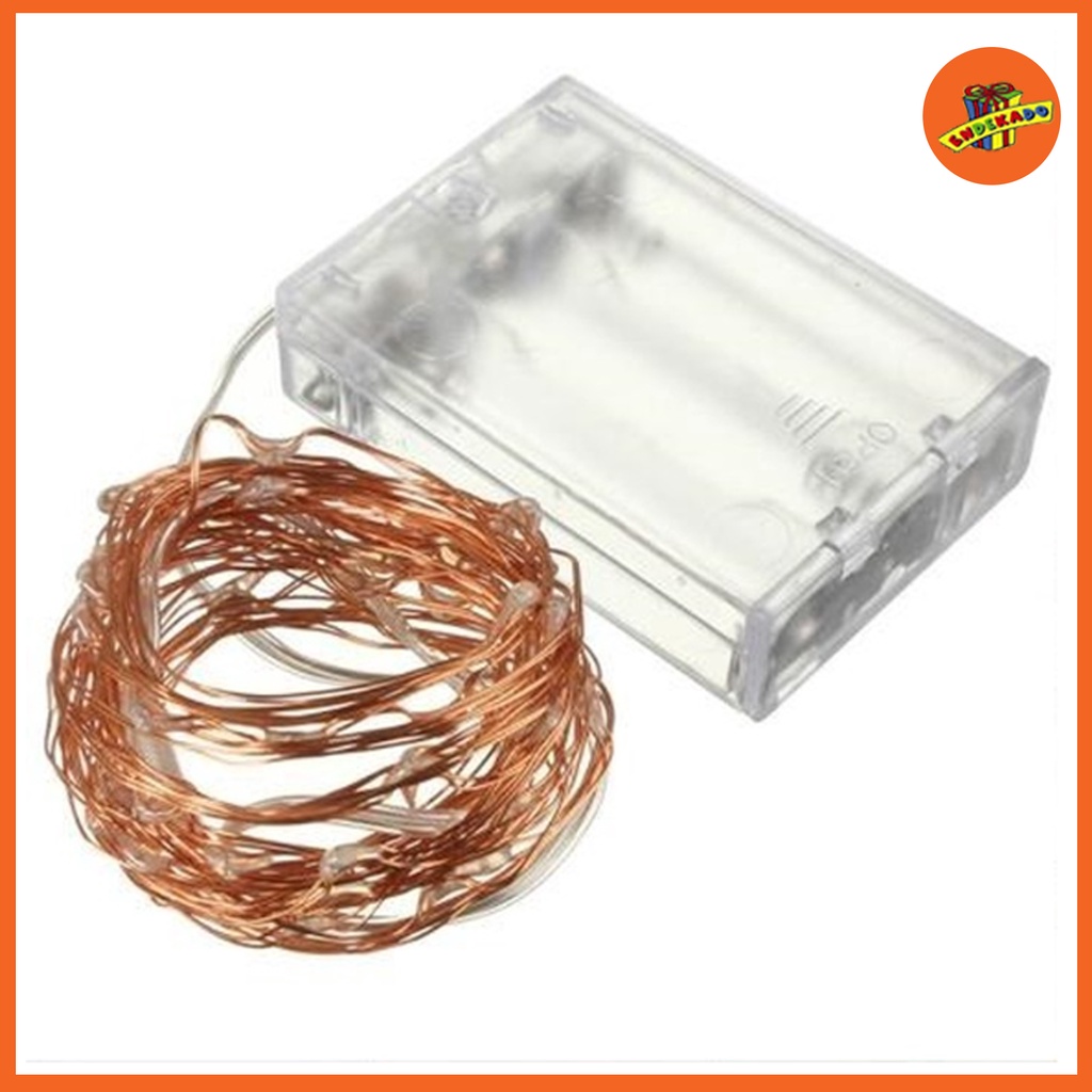 MAKASSAR! STRING LED LIGHT WARM WHITE 10 METER BATTERAI - Lampu Kawat