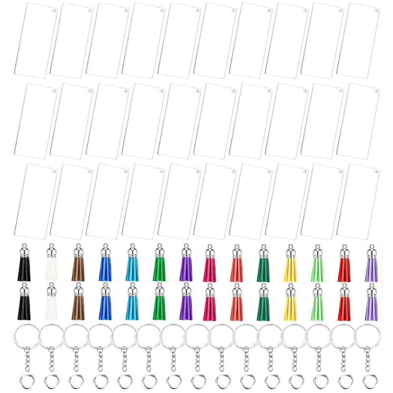 SIY  Acrylic Keychain Blanks with Key Rings Rectangle Clear Discs Circles Colorful Tassel Pendants for DIY Projects Crafts