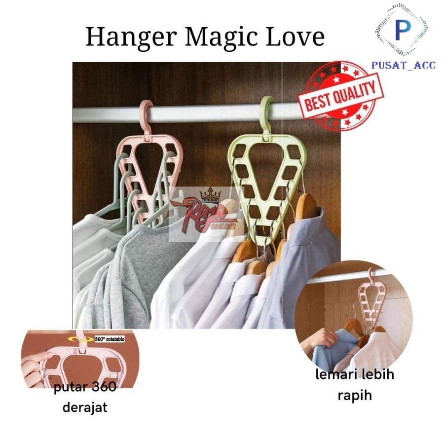 GM9-Hanger Ajaib Bentuk Love 9 Lubang Gantung Baju Lemari