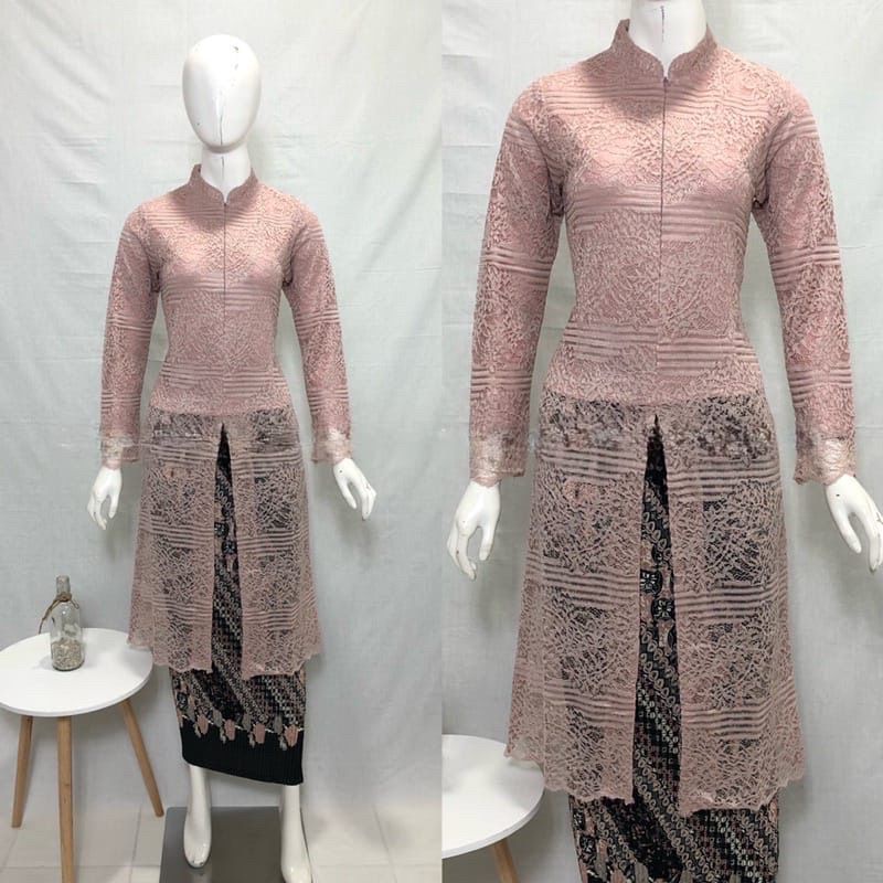 ( C O D ) Setelan Tunik Brukat / Kerah Sanghai Retseleting Depan / Kebaya Modern / KEBAYA