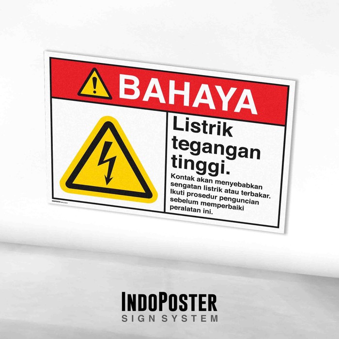 

Stiker Label Safety Sign Rambu K3 ANSI Alat Listrik Tegangan Tinggi Danger Hazardous Voltage Contact will cause electric shock or burn Follow lockout procedure before servicing this equipment