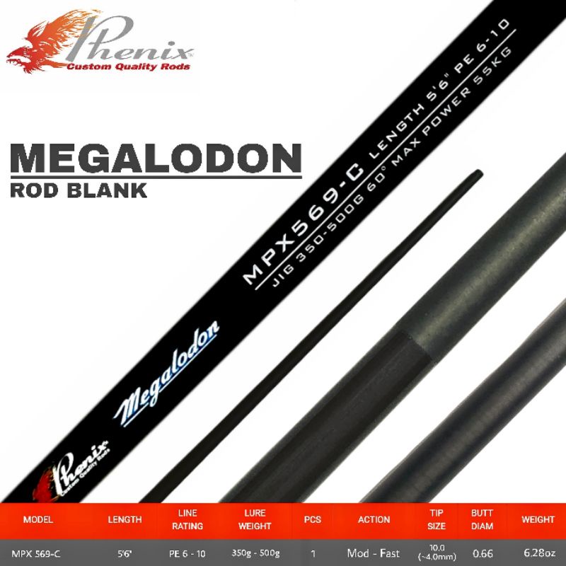 Blank Rod Jigging - Phenix Blanks Megalodon MPX569-C PE 6 - 10 (Packing Pvc)