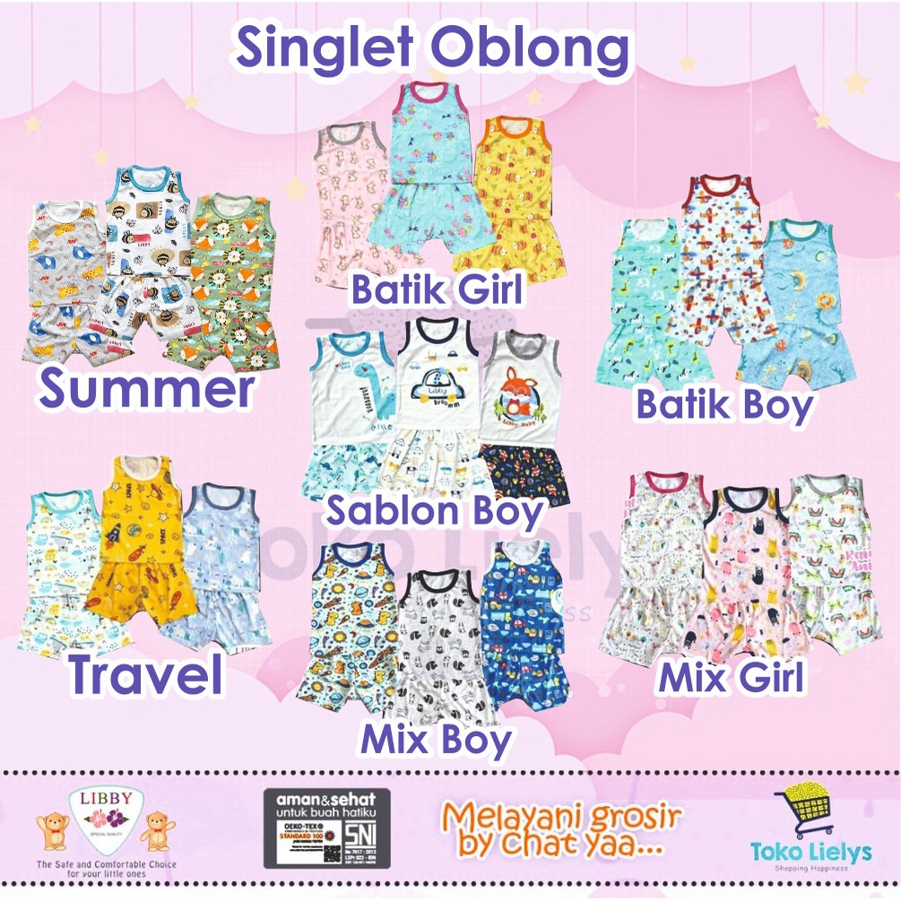 3 PCS LIBBY SETELAN BAJU SINGLET KUTUNG SINGLET OBLONG ANAK CELANA PENDEK FULL PRINT