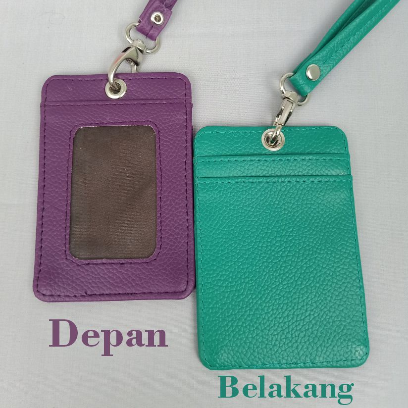 NAMETAG ID CARD HOLDER KULIT LANYARD TERMURAH BERKUALITAS PU LEATHER LANYARD NAMETAG ID CARD HOLDER