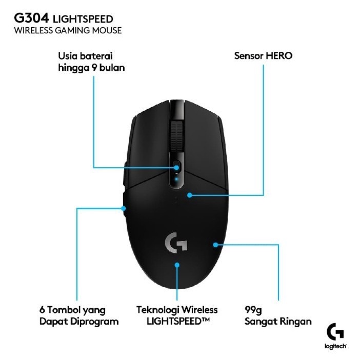 Logitech G304 Lightspeed Mouse Gaming Wireless Sensor 12K DPI Garansi Resmi