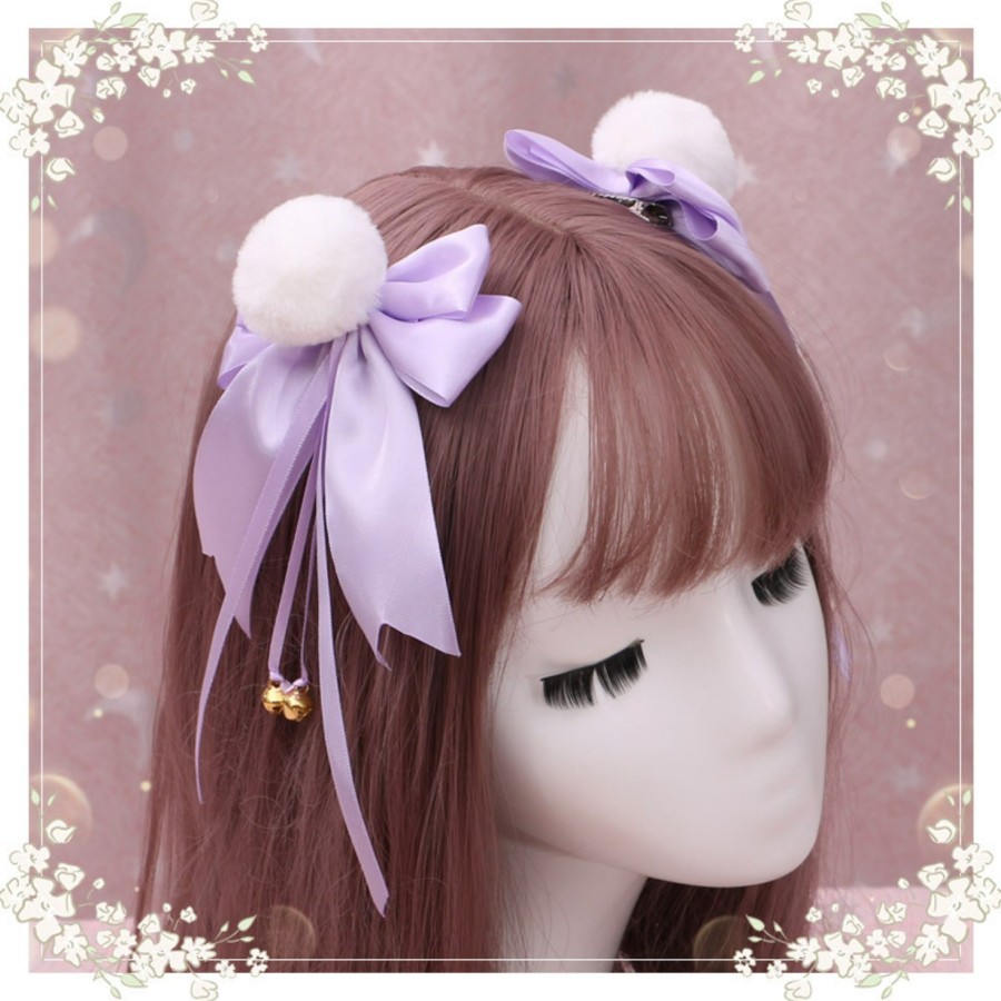 HPPA panda ear hairpin jepitan rambut bulat bulu pita ribbon hairclip