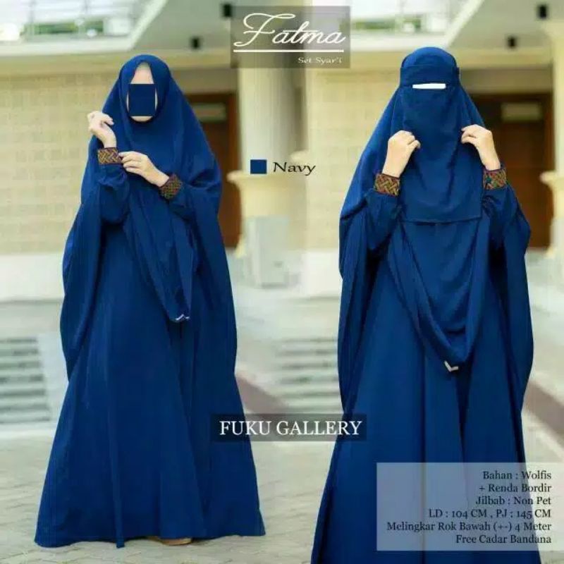 GAMIS PUTIH SYARI POLOS SET HIJAB PLUS CADAR FATMA SYARI