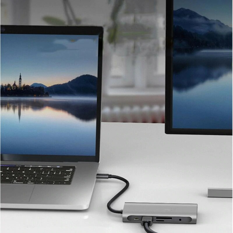 EASYIDEA Portable USB Type C Hub 10 in 1 HDMI + VGA + USB 3.0 + RJ45 + Card Reader + PD Charging - HB3004 - Gray