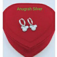 Anting jepit anak &amp; remaja Mickey mause mata putih perak asli 925/silver lapisan emas putih murni!!!