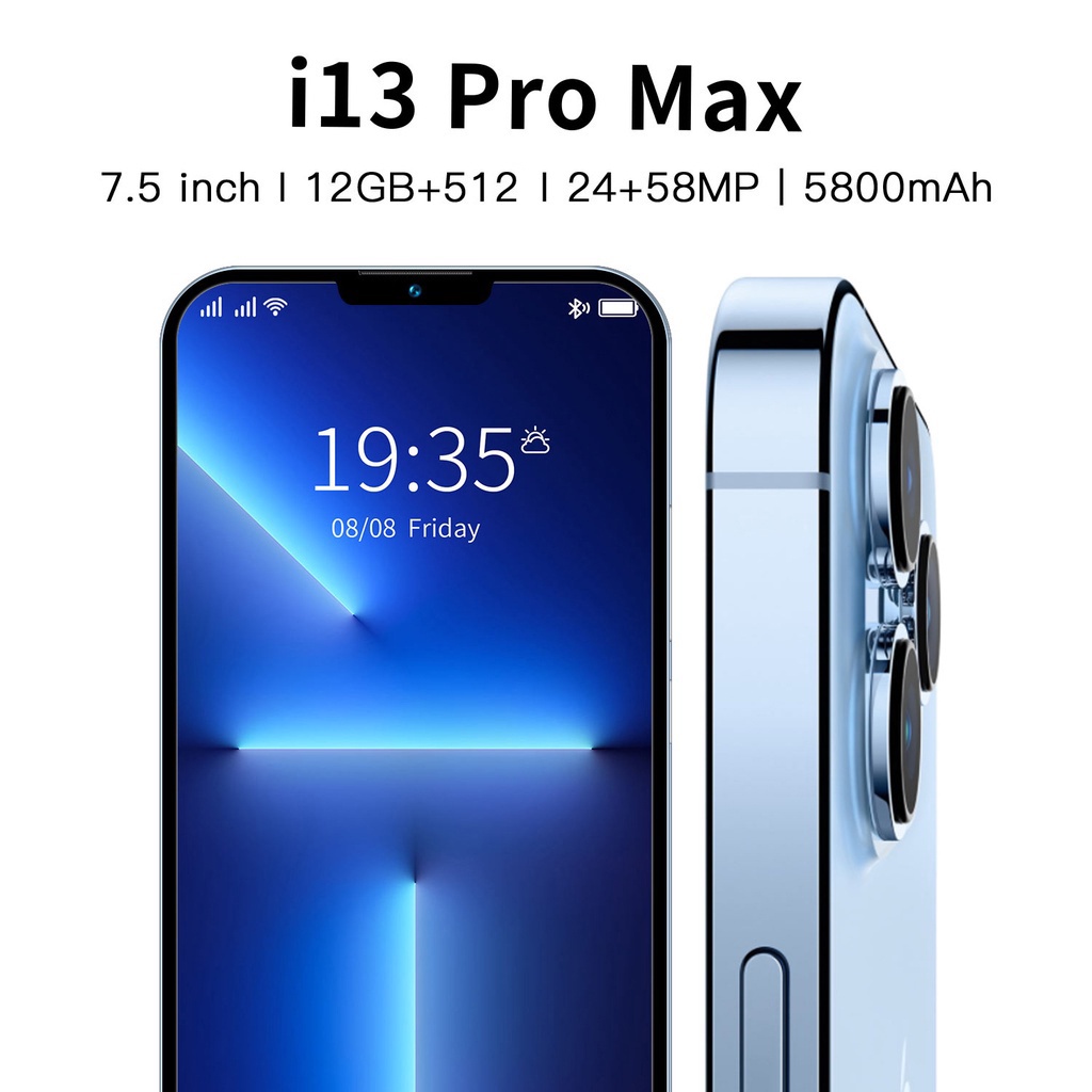 [Produk Baru HP] Ponsel Pintar Baru i13 Pro Max 7,5 inci HD Kamera Ponsel Android RAM 12GB + ROM 512GB Siswa Belajar Ponsel dual card dual standby gaming phone hp murah