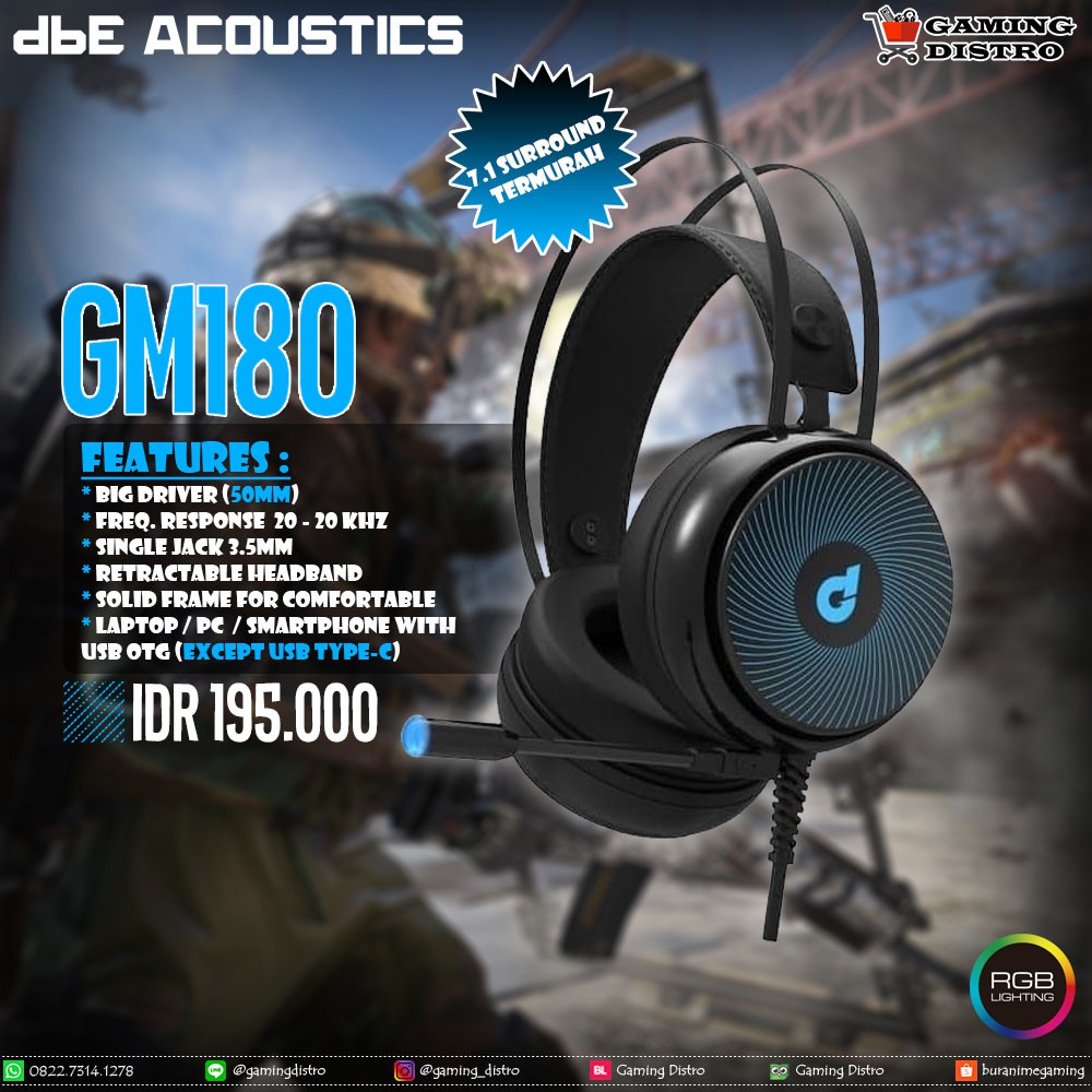 Headset Gaming dbE GM180 USB 7.1 Surround - dbE acoustics GM180 RGB