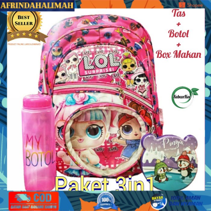 

[TERBARU] Tas Anak Perempuan Sekolah Paud TK SD Set 3in1 Tas-My Bottle-Box Makan