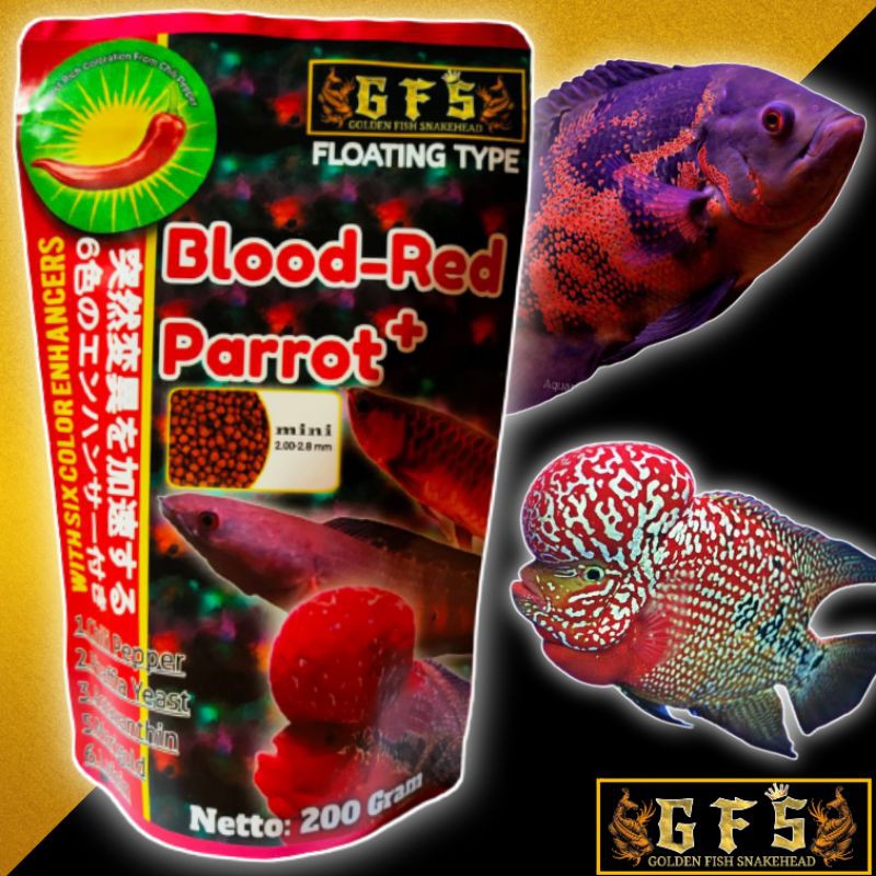 Blood red parrot 200Gram/Bukan hikari atau akari/pelet louhan super