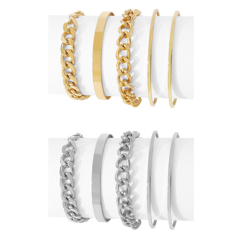 5pcs / Set Gelang Rantai Tebal Warna Emas Gaya Boho Punk Untuk Wanita
