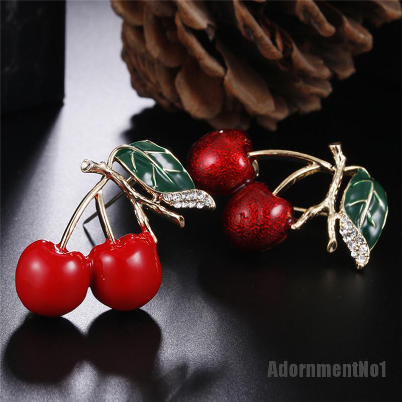 (Adornmentno1) Bros Pin Enamel Bentuk Buah Ceri Merah Bahan Metal Untuk Aksesoris Sweater