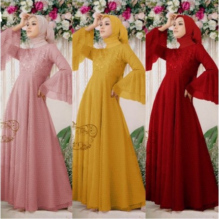 Baju Gamis Brukat Wanita Remaja Terbaru 2022 Model Kekinian Pesta Kondangan Bahn Moscrep Kombi Broka