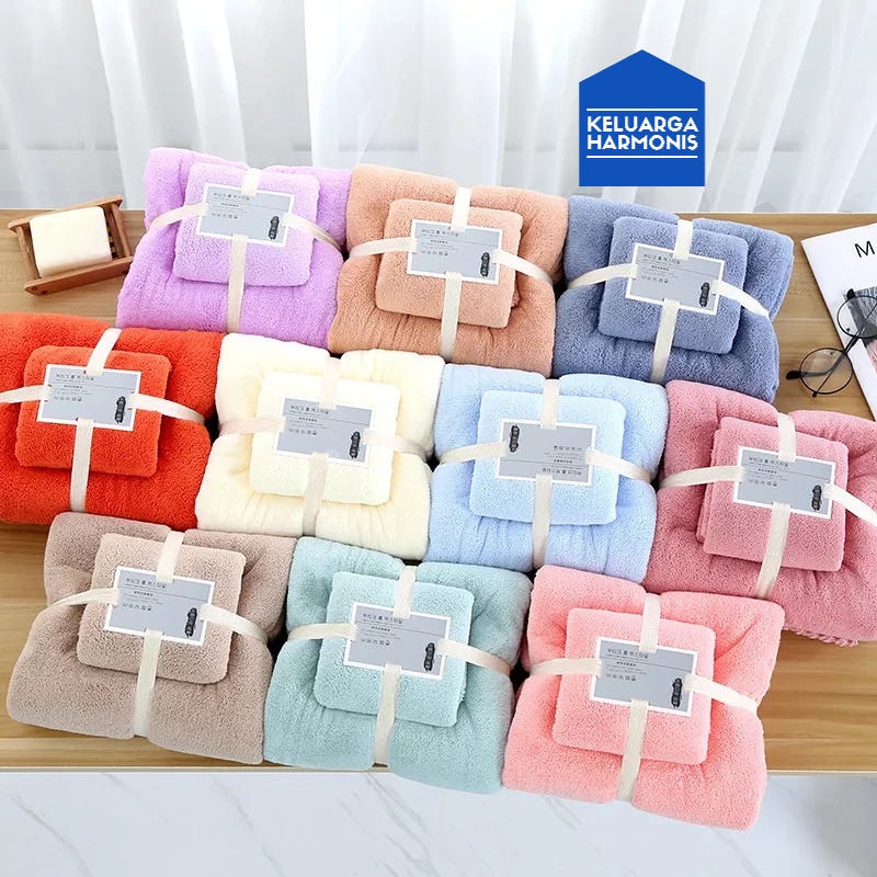 Handuk Mandi Set 2 in 1 Bahan MIcrofiber 70 Cm x140 Cm &amp; 35Cmx75Cm