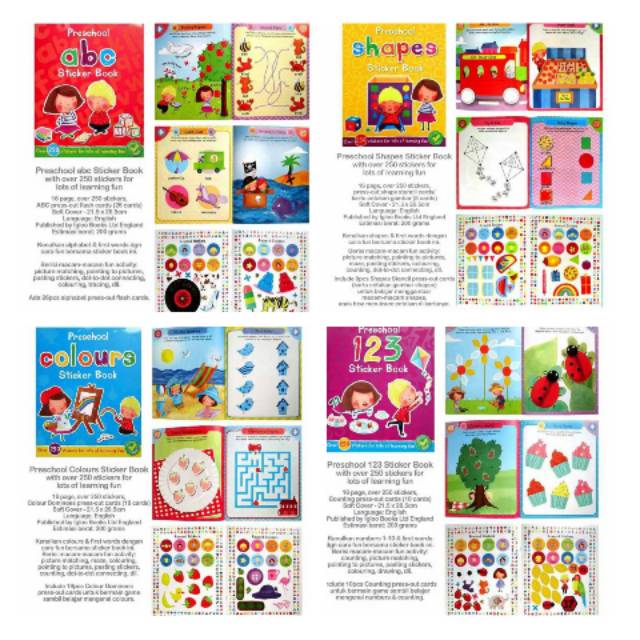 

Preschool sticker ABC shapes colours 123
